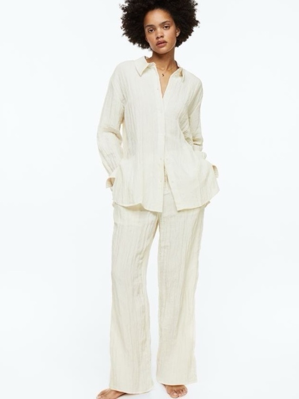 Cream Crinkled button down Shirt women’s